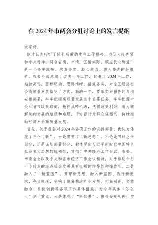 在2024年市两会分组讨论上的发言提纲