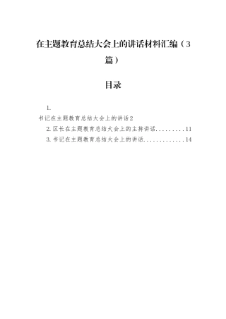 在主题教育总结大会上的讲话材料汇编（3篇）