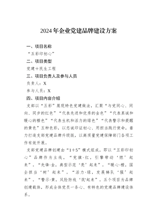 2024年企业党建品牌建设方案