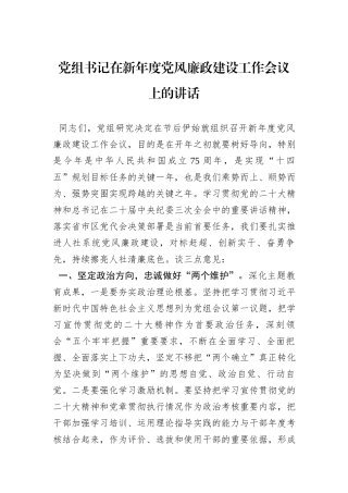 党组书记在新年度党风廉政建设工作会议上的讲话
