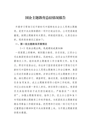 国企主题教育总结情况报告