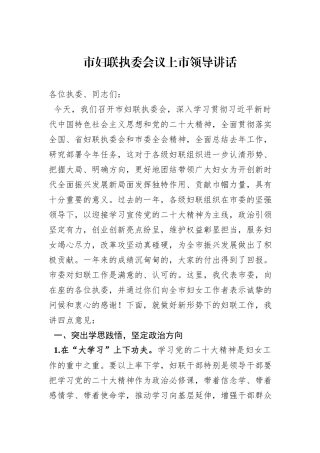市妇联执委会议上市领导讲话