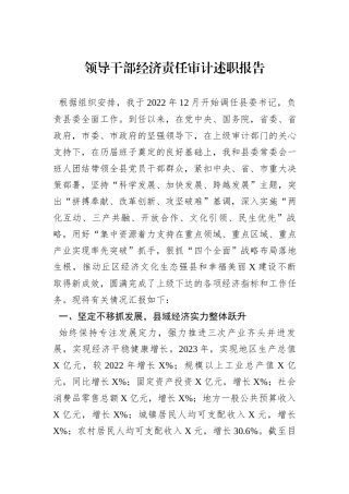 领导干部经济责任审计述职报告