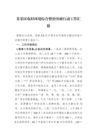 某某区农村环境综合整治突破行动工作汇报