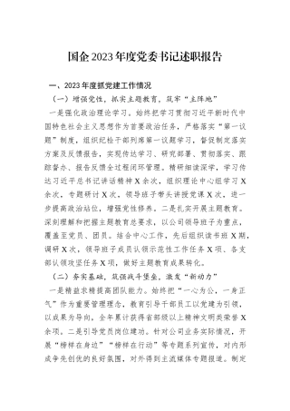 国企2023年度党委书记述职报告