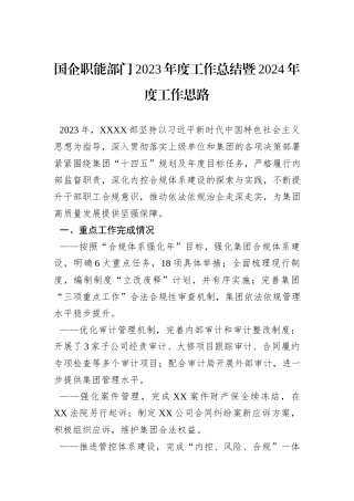国企职能部门2023年度工作总结暨2024年度工作思路
