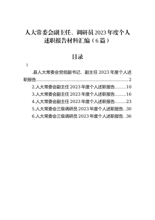 人大常委会副主任、调研员2023年度个人述职报告材料汇编（6篇）
