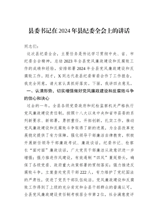 书记在2024年县纪委全会上的讲话