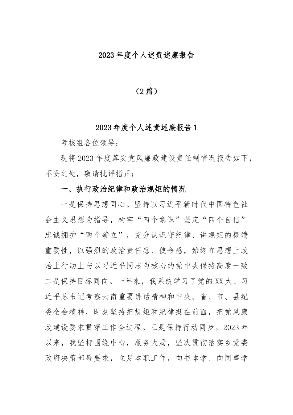 (2篇)2023年度个人述责述廉报告_第1页