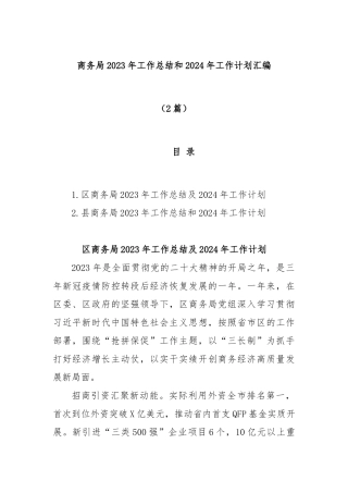 (2篇)商务局2023年工作总结和2024年工作计划汇编
