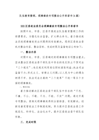 (4篇)队伍教育整顿，顽瘴痼疾专项整治公开承诺书