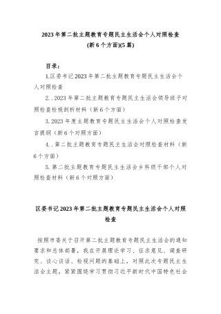 (5篇)2023年第二批主题教育专题民主生活会个人对照检查(新6个方面)