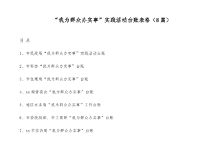 (8篇)【台账表格】“我为群众办实事”实践活动台账表格