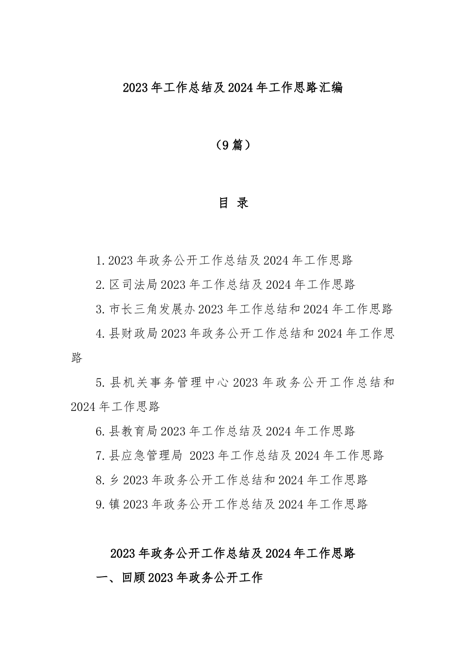(9篇)2023年工作总结及2024年工作思路汇编_第1页