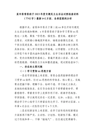 （市委班子）2023年度专题民主生活会对照检查材料（践行宗旨等6个方面+2方面，含典型案例分析
