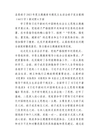 （县委班子）2023年度主题教育专题民主生活会班子发言提纲（践行宗旨等6个方面）