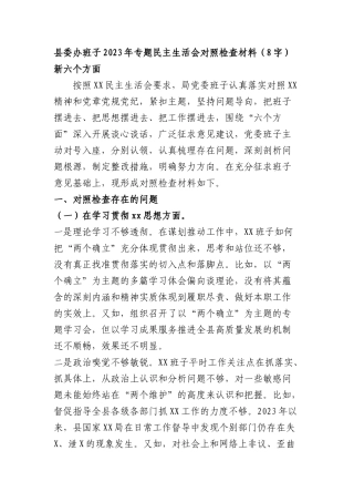 （县委办班子）2023年主题教育民主生活会对照检查材料（践行宗旨等6个方面）