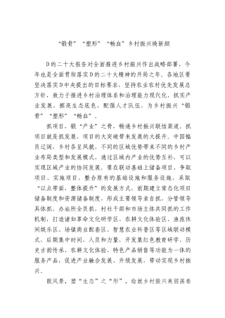 “锻骨”“塑形”“畅血” 乡村振兴焕新颜