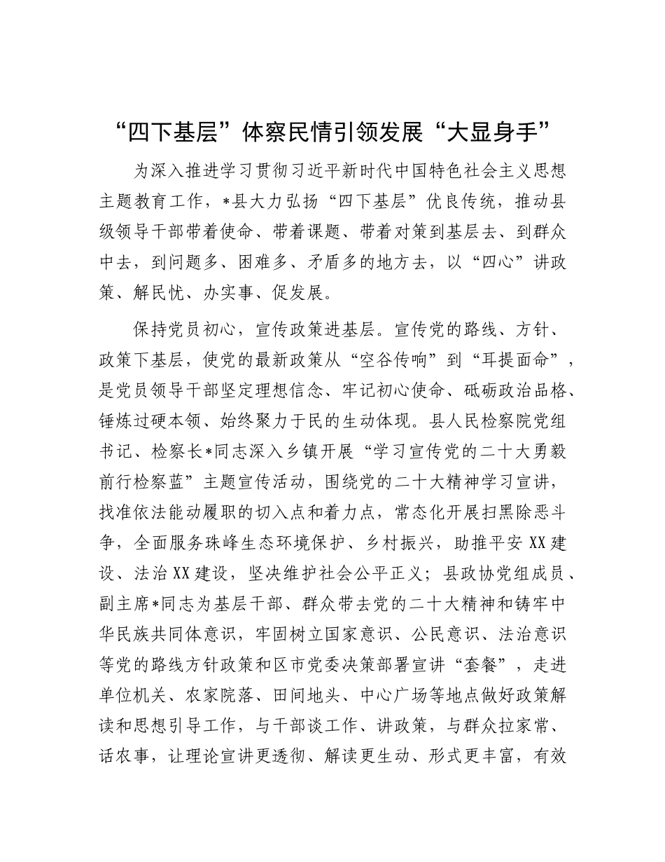 “四下基层”体察民情 引领发展“大显身手”_第1页