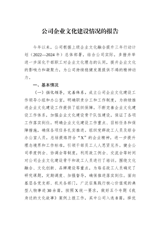 公司企业文化建设情况的报告