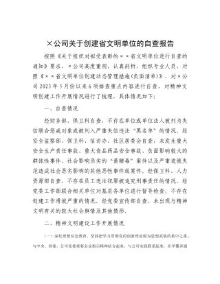 ×公司关于创建省文明单位的自查报告