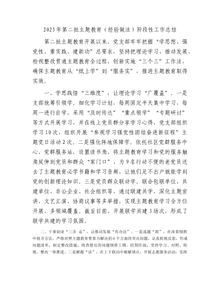 2023年第二批主题教育（经验做法）阶段性工作总结(1)