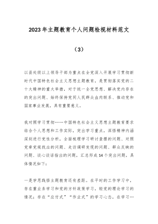 2023年主题教育个人问题检视材料范文（3）