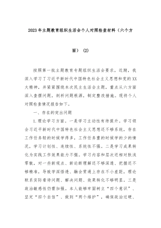2023年主题教育组织生活会个人对照检查材料（六个方面） (2)