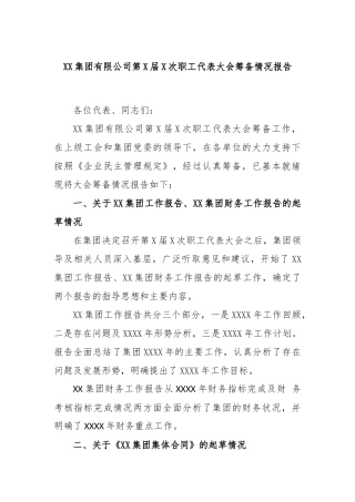 XX集团有限公司第X届X次职工代表大会筹备情况报告