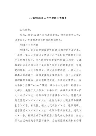xx镇2023年人大主席团工作报告