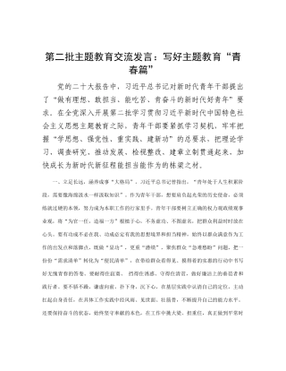 第二批主题教育交流发言：写好主题教育“青春篇”
