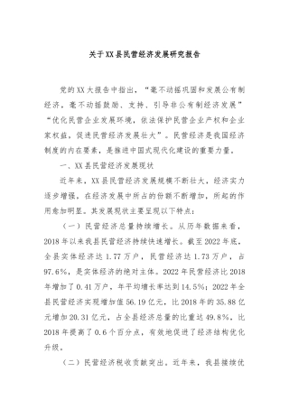 关于XX县民营经济发展研究报告