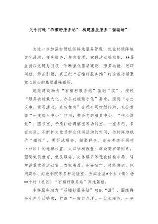 关于打造“石榴籽服务站” 构建基层服务“强磁场”