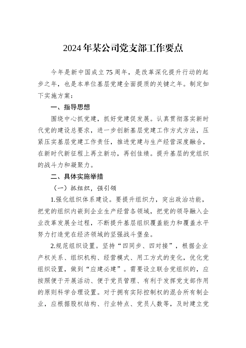 2024年某公司党支部工作要点_第1页