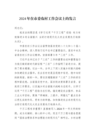 2024年在市委农村工作会议上的发言