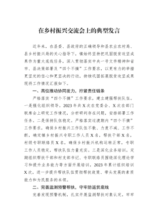 在乡村振兴交流会上的典型发言