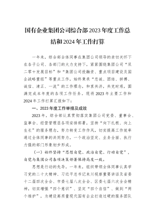 国有企业集团公司综合部2023年度工作总结和2024年工作打算
