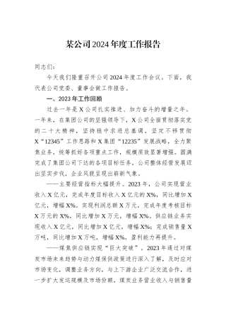 某公司2024年度工作报告