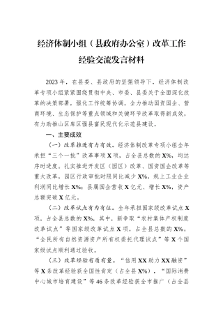 经济体制小组（县政府办公室）改革工作经验交流发言材料