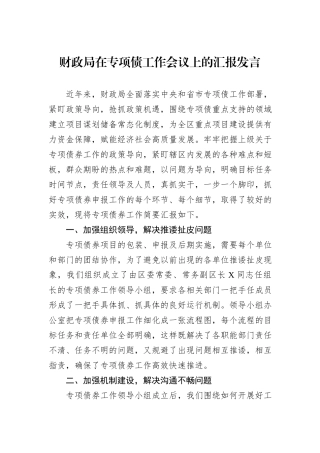 财政局在专项债工作会议上的汇报发言