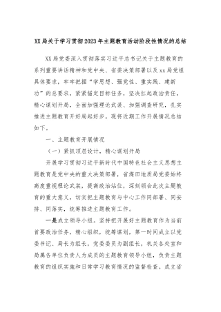 XX局关于学习贯彻2023年主题教育活动阶段性情况的总结