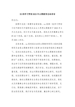 XX局学习贯彻2023年主题教育总结讲话稿