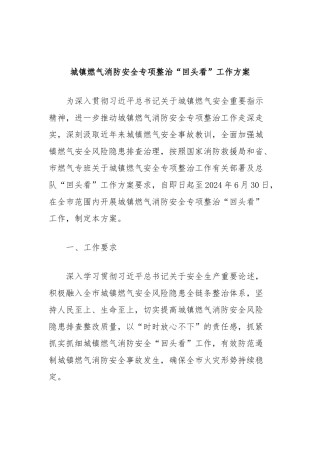 城镇燃气消防安全专项整治“回头看”工作方案