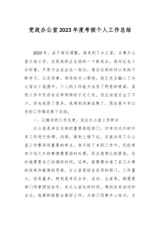党政办公室2023年度考核个人工作总结