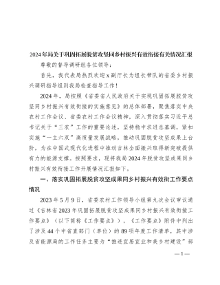 2024年局关于巩固拓展脱贫攻坚同乡村振兴有效衔接有关情况汇报