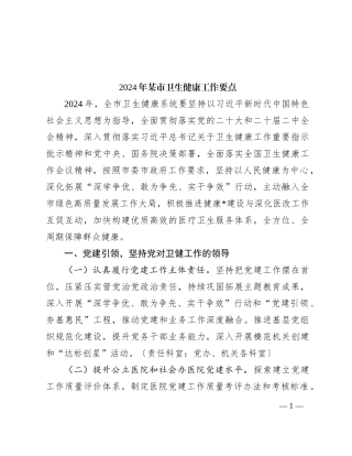 2024年某市卫生健康工作要点