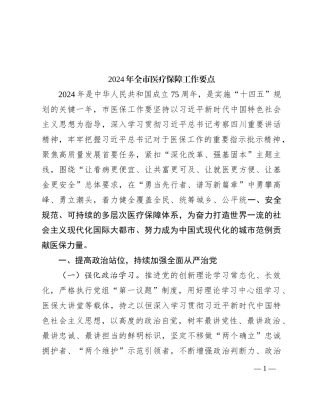 2024年全市医疗保障工作要点