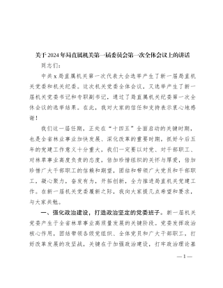 关于2024年局直属机关第一届委员会第一次全体会议上的讲话