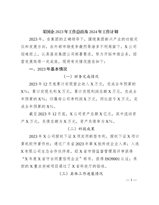 某国企2023年工作总结及2024年工作计划