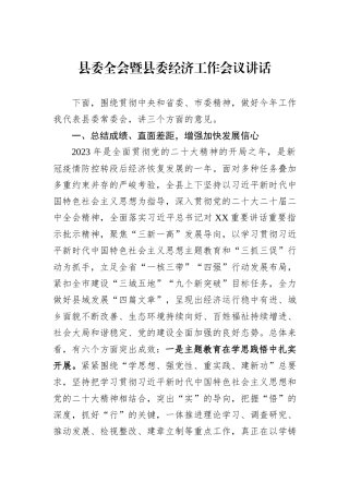 县委全会暨县委经济工作会议讲话